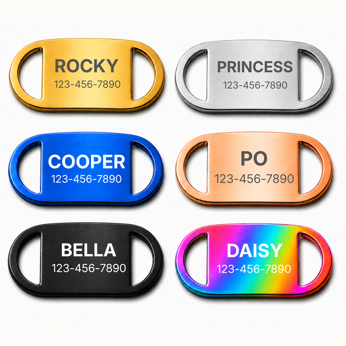 Personalized Slide-On Pet ID Tag – Stainless Steel Custom Engraved Dog & Cat Collar Name Plate
