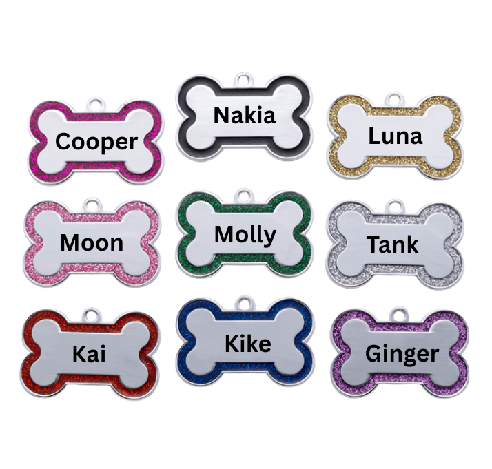 Personalised Glitter Tag Bone Pet ID Tag Engraved Dog Tag Cat Name Tags Custom