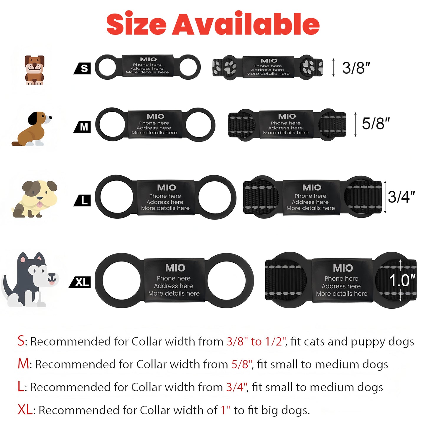 Personalized Slide-On Silicone & Metal Pet ID Tag BLK & SIL