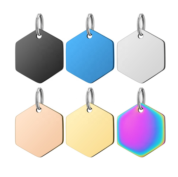 Engraved Pet ID Tag Stainless Steel Hex Shape Double‑Sided Dog Cat PET TAGS