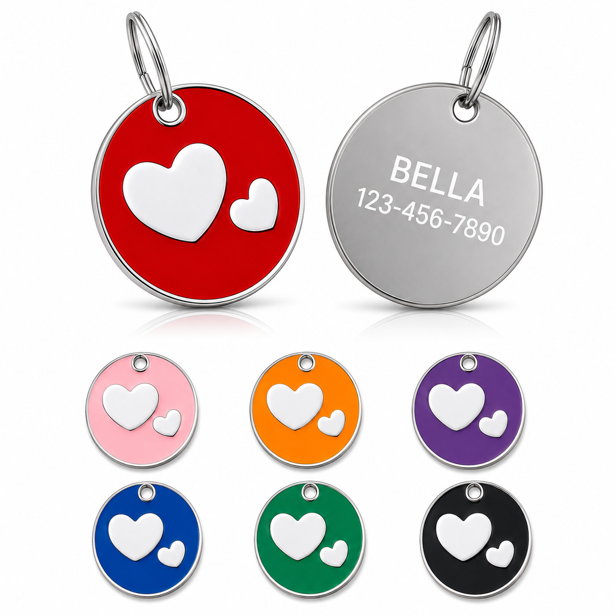 Personalized Enamel Double Heart Round Pet ID Tag, Custom Dog and Cat Name Tag with Phone Number (Copy)
