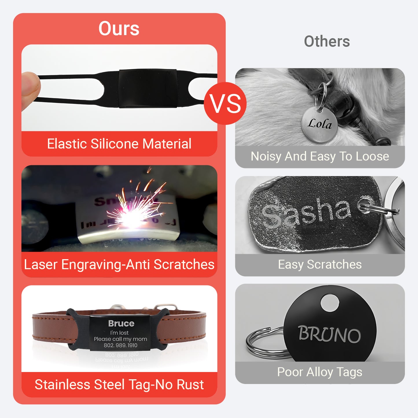 Personalized Slide-On Silicone & Metal Pet ID Tag BLK & SIL