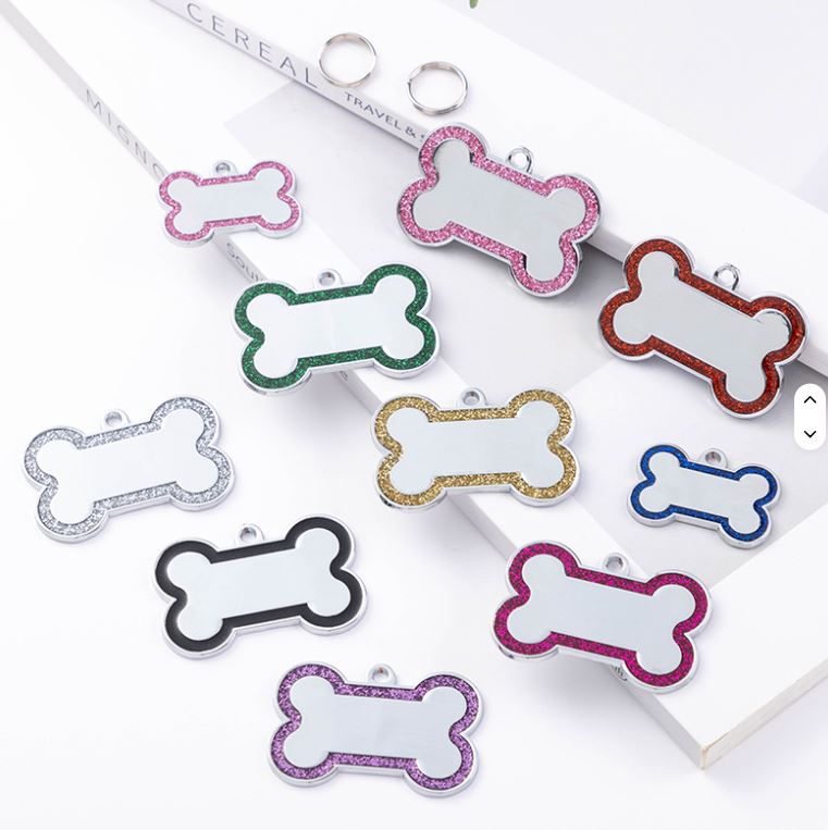 Personalised Glitter Tag Bone Pet ID Tag Engraved Dog Tag Cat Name Tags Custom