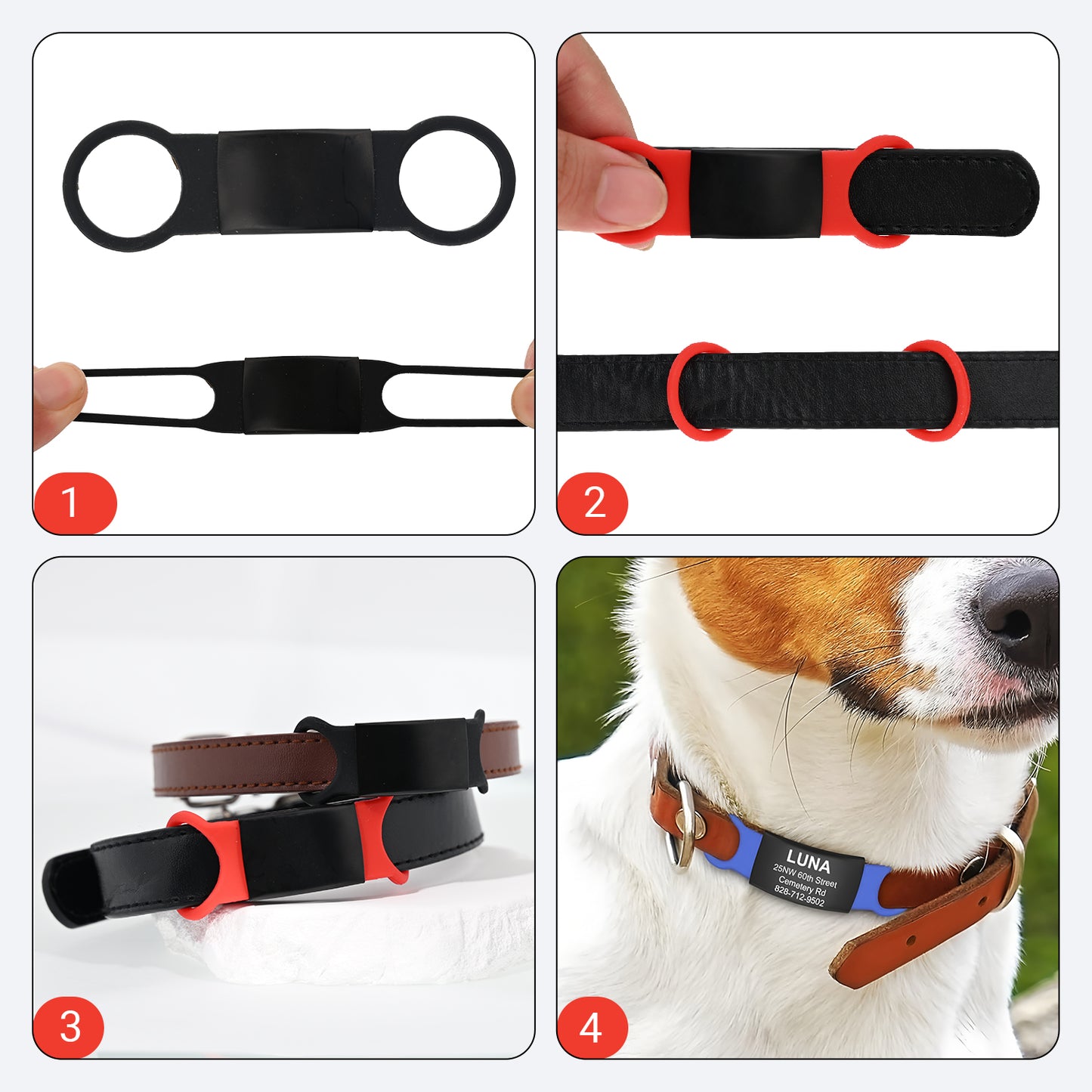 Personalized Slide-On Silicone & Metal Pet ID Tag BLK & SIL