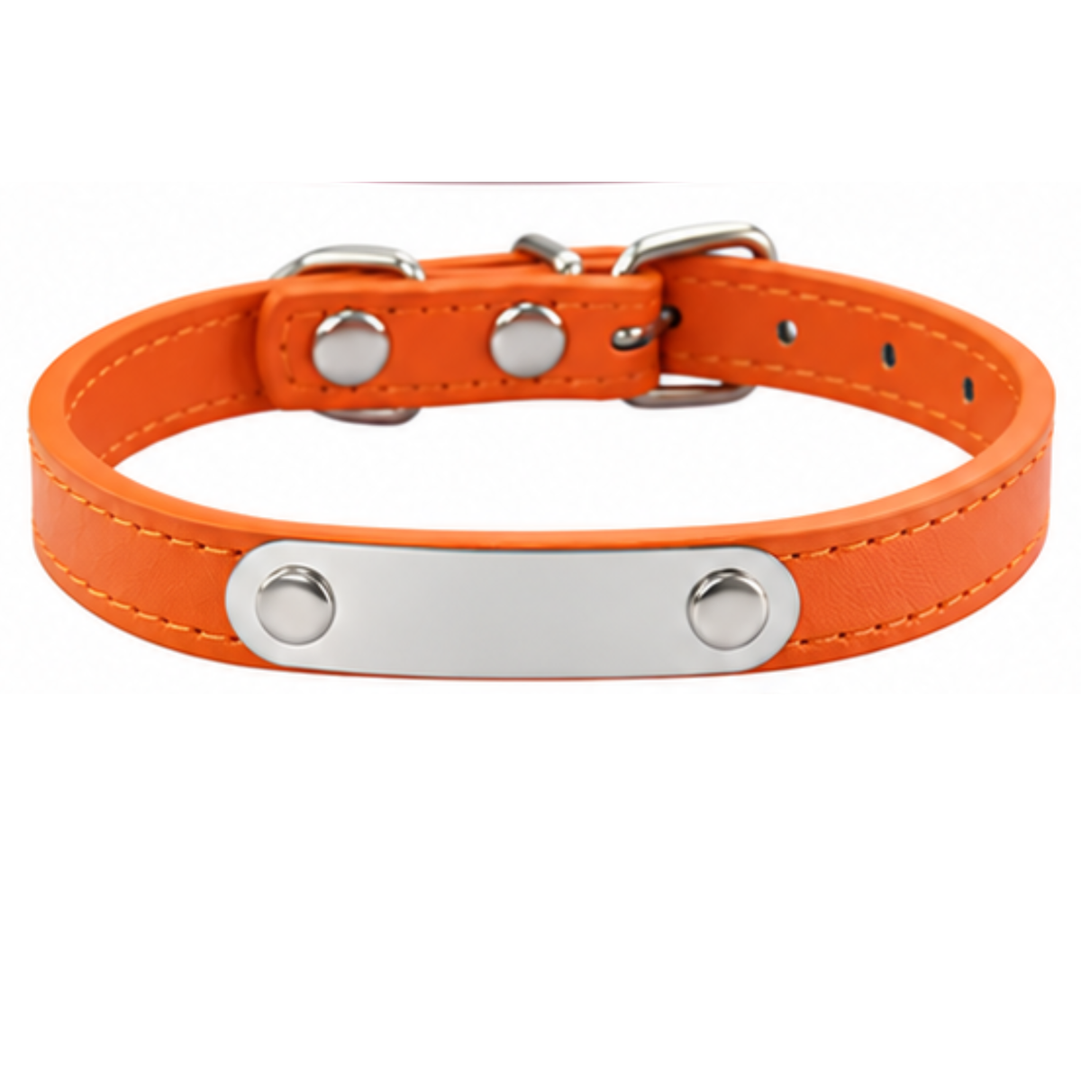 Personalized PU Leather Pet Collar with Stainless Steel Nameplate – Custom Engraved Dog & Cat Collar