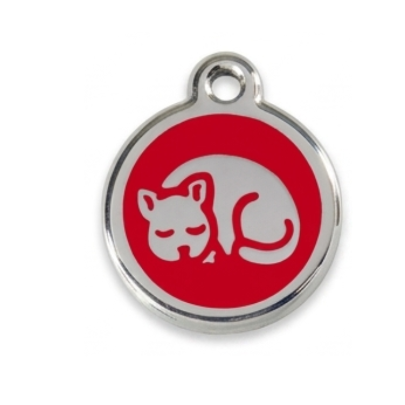 Personalized Enamel Cat Pet ID Tag – Custom Engraved Round Stainless Steel Tag