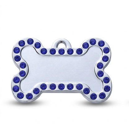 Personalized Rhinestone Bone Pet ID Tag, Custom Engraved Stainless Steel Dog Cat Name Tag
