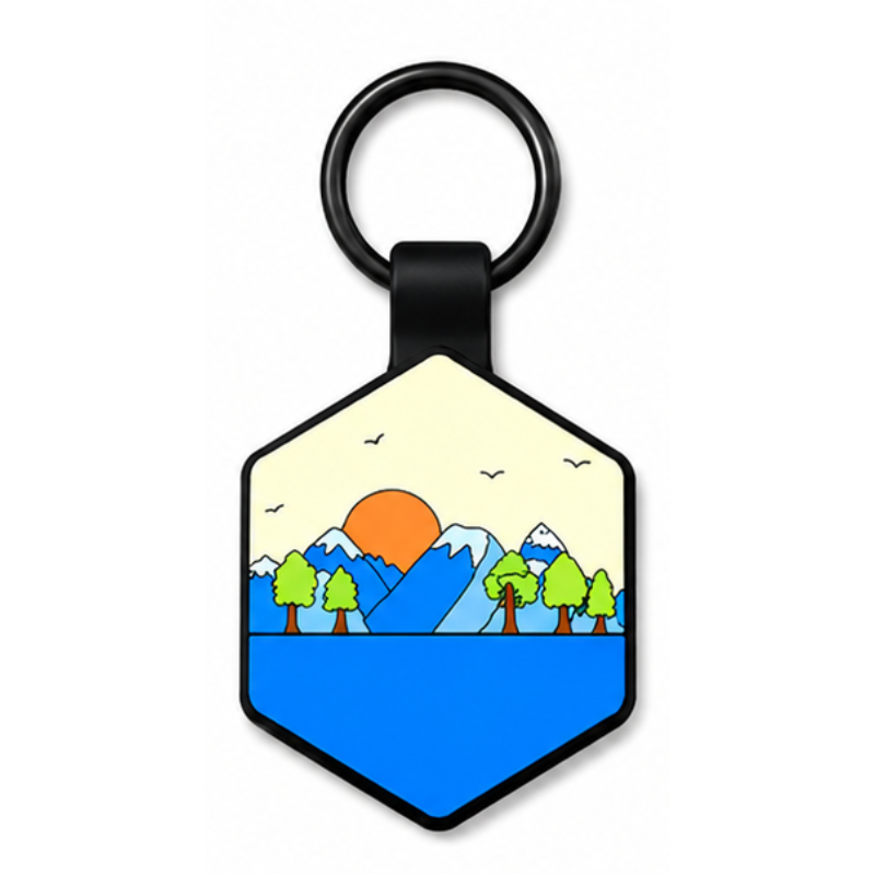 Personalized Scenic Silicone Hexagon Pet ID Tag – Custom Dog & Cat Name Tag