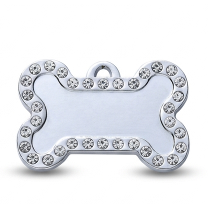 Personalized Rhinestone Bone Pet ID Tag, Custom Engraved Stainless Steel Dog Cat Name Tag