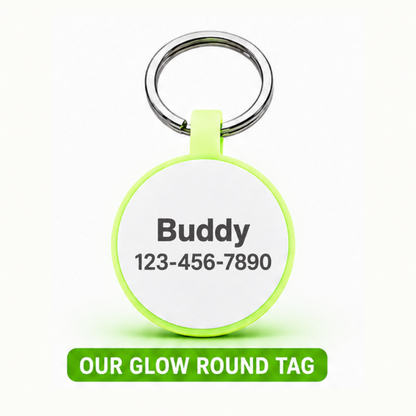 Personalized Glow-in-the-Dark Silicone Pet ID Tag – Round Custom Dog & Cat Name Tag