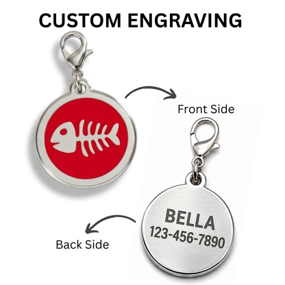 Personalized Enamel Fishbone Round Pet ID Tag, Custom Dog and Cat Name Tag with Phone Number