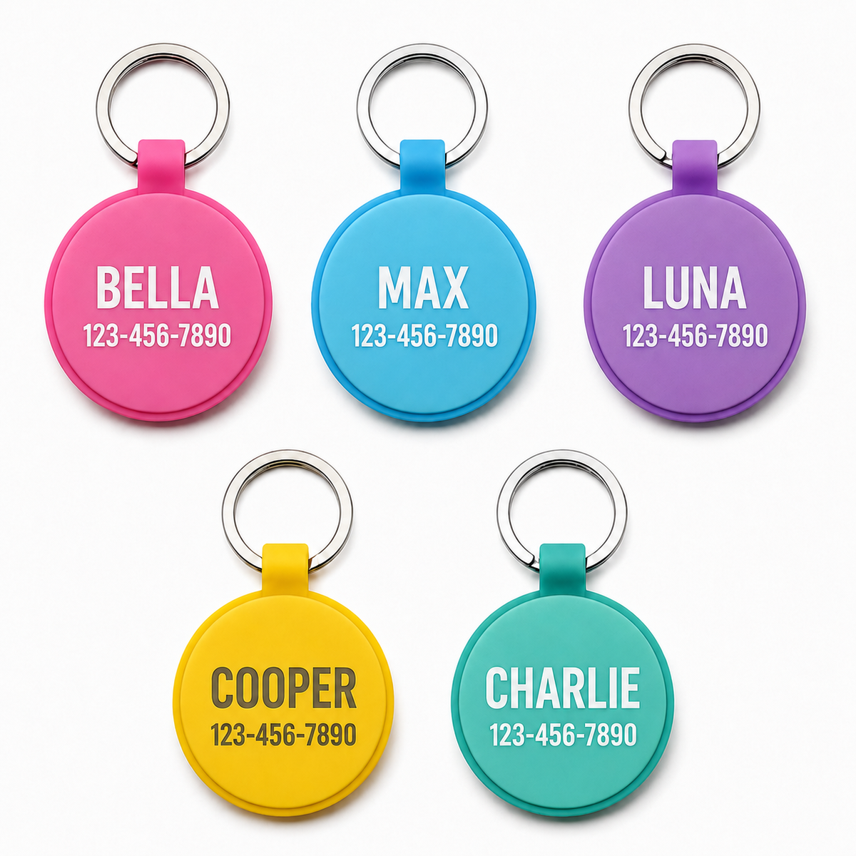 Personalized Round and Heart Silicone Pet Tag Engraved Dog Tag Cat Tag Silent Name Tag