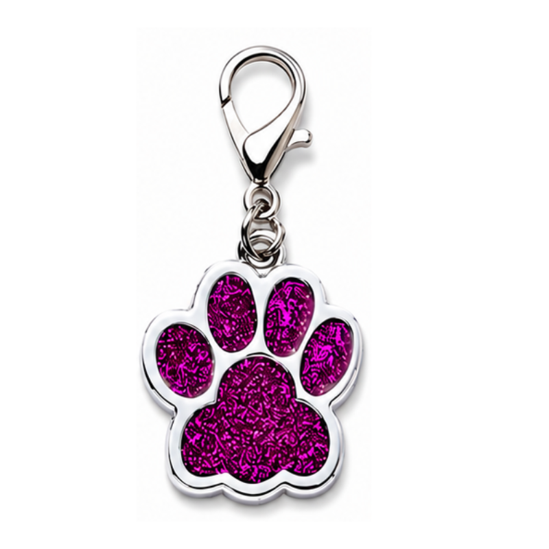 Personalized Glitter Paw Pet ID Tag with Lobster Clasp, Custom Engraved Stainless Steel Dog and Cat Collar Tag