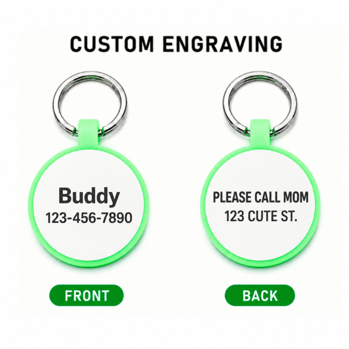 Personalized Glow-in-the-Dark Silicone Pet ID Tag – Round Custom Dog & Cat Name Tag