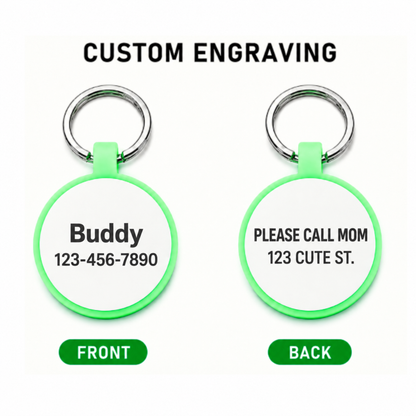 Personalized Glow-in-the-Dark Silicone Pet ID Tag – Round Custom Dog & Cat Name Tag