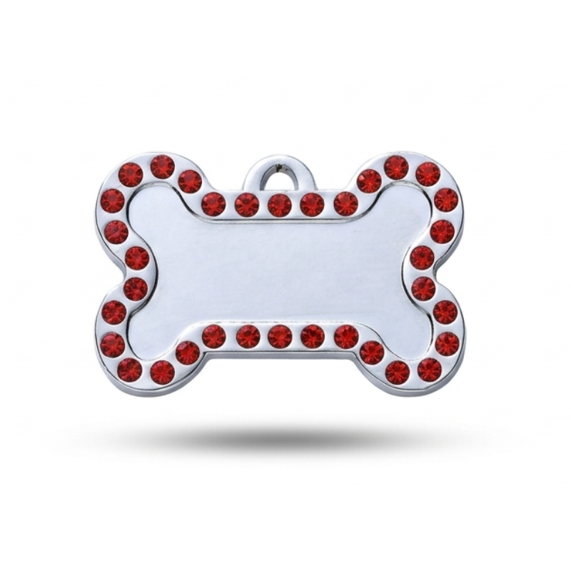 Personalized Rhinestone Bone Pet ID Tag, Custom Engraved Stainless Steel Dog Cat Name Tag