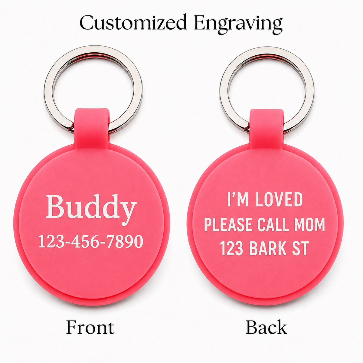 Personalized Round and Heart Silicone Pet Tag Engraved Dog Tag Cat Tag Silent Name Tag