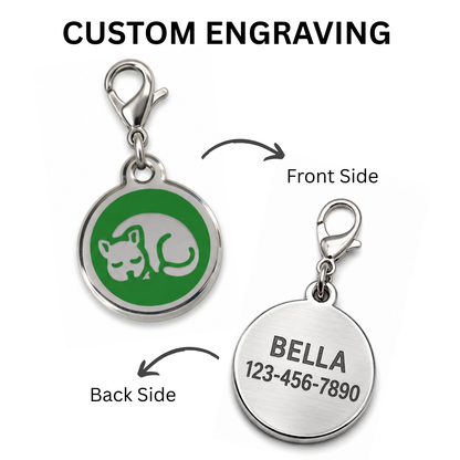 Personalized Enamel Cat Pet ID Tag – Custom Engraved Round Stainless Steel Tag