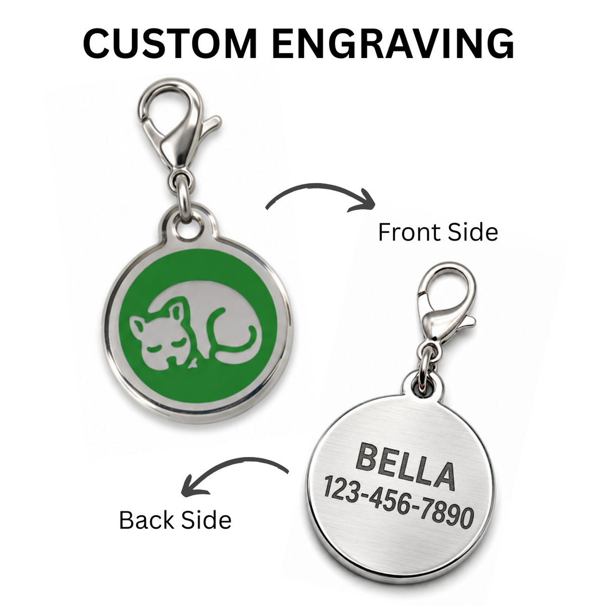 Personalized Sleepy Cat Round Pet ID Tag, Custom Dog and Cat Name Tag with Phone Number (Copy)