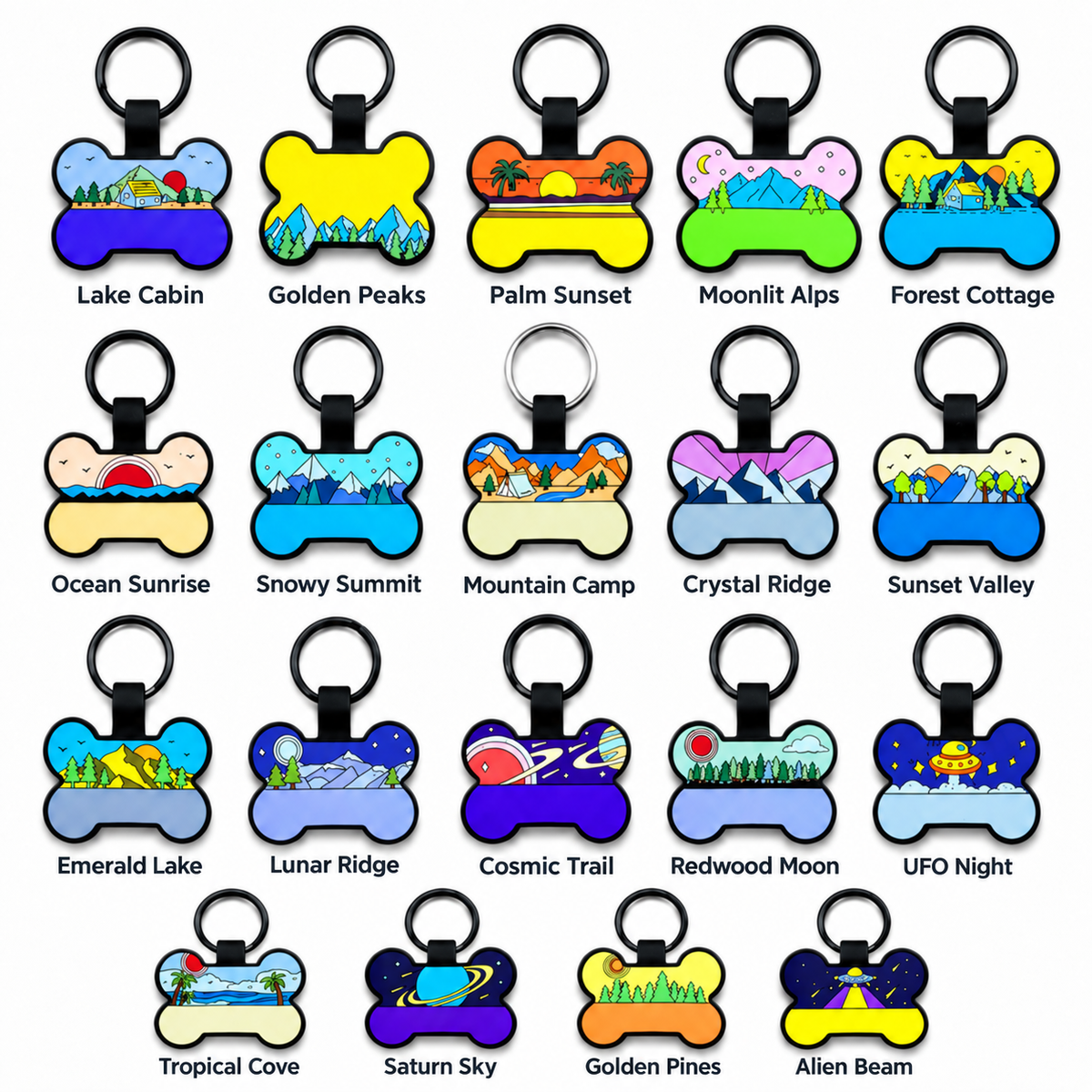 Personalized Scenic Silicone Bone Pet ID Tag – Custom Dog & Cat Name Tag with Phone Number