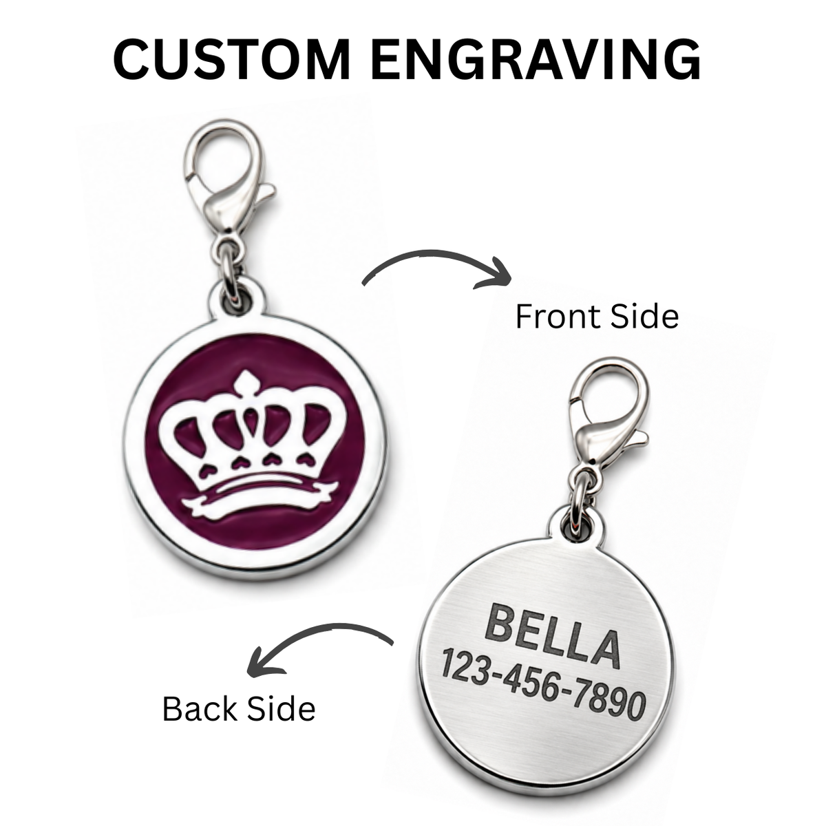 Personalized Enamel King's Crown Round Pet ID Tag, Custom Dog and Cat Name Tag with Phone Number
