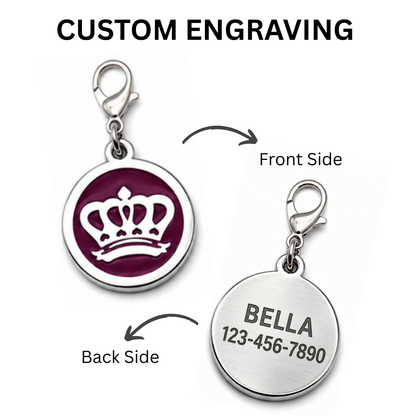 Personalized Enamel King's Crown Round Pet ID Tag, Custom Dog and Cat Name Tag with Phone Number