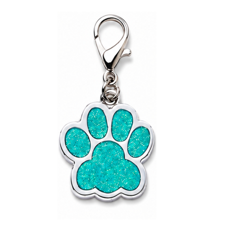 Personalized Glitter Paw Pet ID Tag with Lobster Clasp, Custom Engraved Stainless Steel Dog and Cat Collar Tag