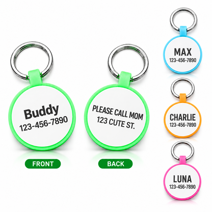 Personalized Glow-in-the-Dark Silicone Pet ID Tag – Round Custom Dog & Cat Name Tag