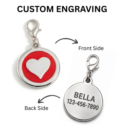 Personalized Enamel Heart Round Pet ID Tag, Custom Dog and Cat Name Tag with Phone Number