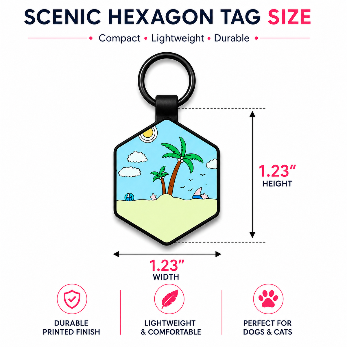 Personalized Scenic Silicone Hexagon Pet ID Tag – Custom Dog & Cat Name Tag