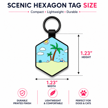 Personalized Scenic Silicone Hexagon Pet ID Tag – Custom Dog & Cat Name Tag