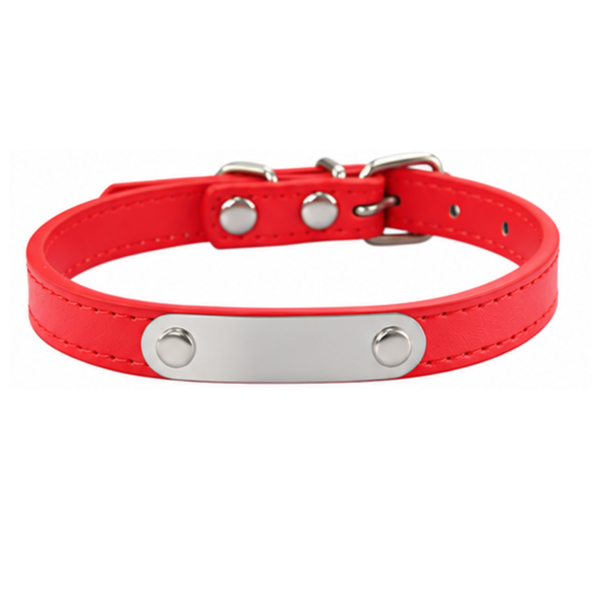 Personalized PU Leather Pet Collar with Stainless Steel Nameplate – Custom Engraved Dog & Cat Collar