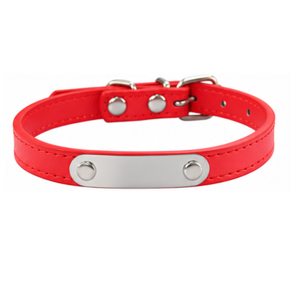 Personalized PU Leather Pet Collar with Stainless Steel Nameplate – Custom Engraved Dog & Cat Collar