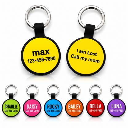 Personalized Silicone Round Pet ID Tag – Custom Dog & Cat Name Tag with Phone Number