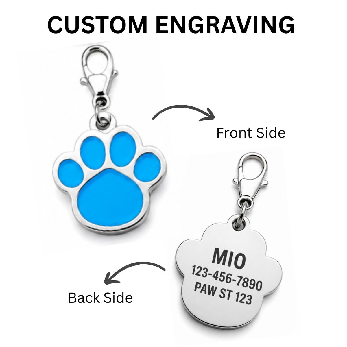 Personalized Paw Shaped Pet ID Tag, Custom Dog and Cat Name Tag with Phone Number