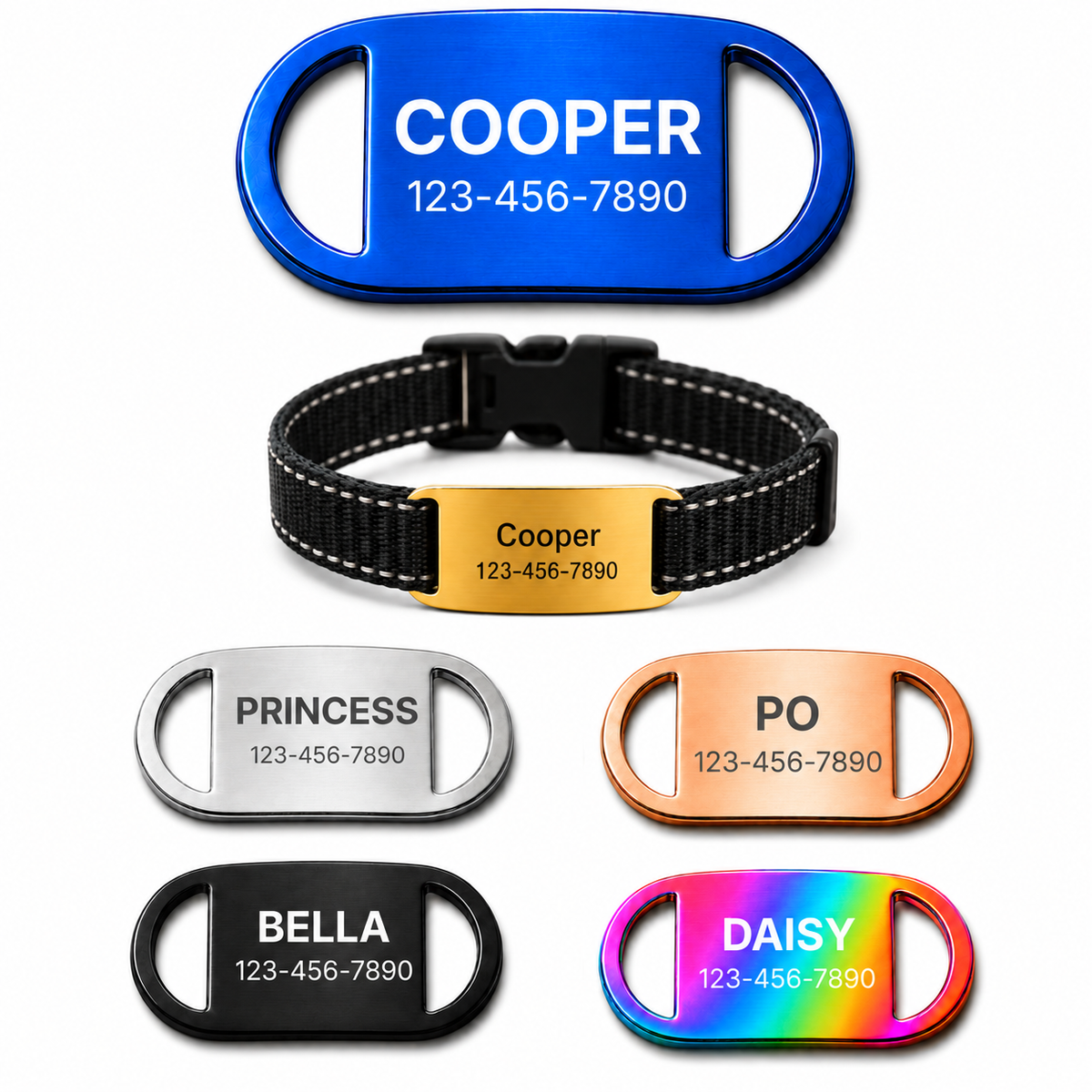 Personalized Slide-On Pet ID Tag – Stainless Steel Custom Engraved Dog & Cat Collar Name Plate