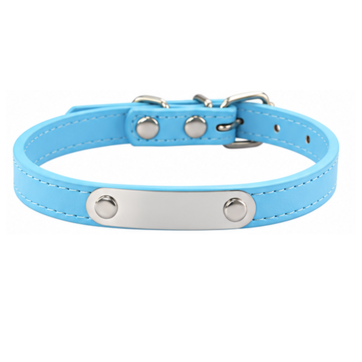 Personalized PU Leather Pet Collar with Stainless Steel Nameplate – Custom Engraved Dog & Cat Collar