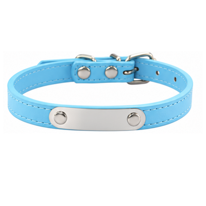 Personalized PU Leather Pet Collar with Stainless Steel Nameplate – Custom Engraved Dog & Cat Collar