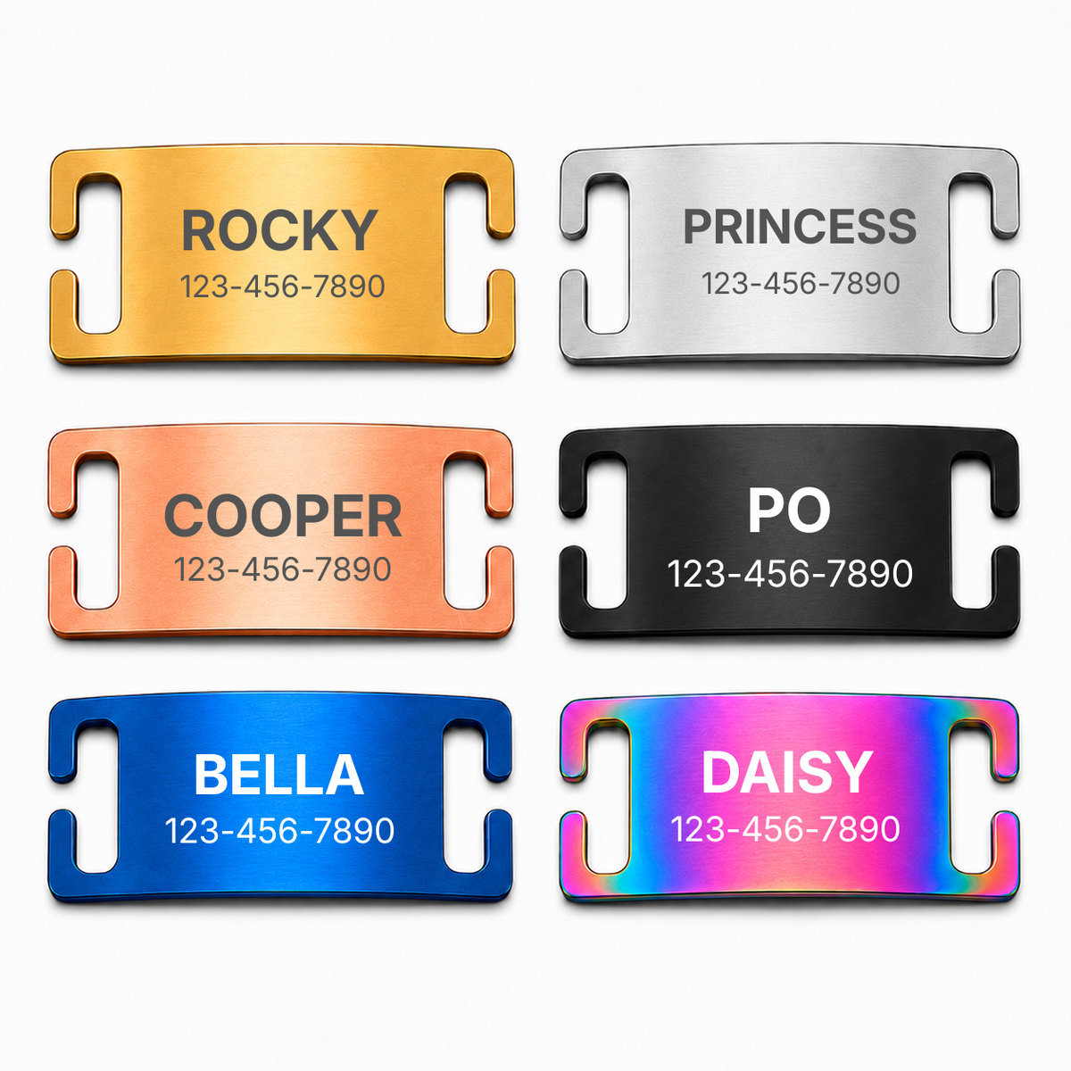 Personalized Rectangle Slide-On Pet ID Tag – Stainless Steel Custom Engraved Dog & Cat Collar Name Plate