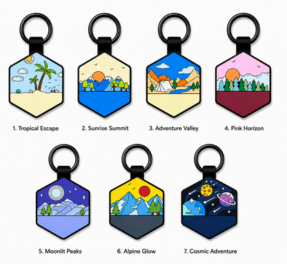 Personalized Scenic Silicone Hexagon Pet ID Tag – Custom Dog & Cat Name Tag