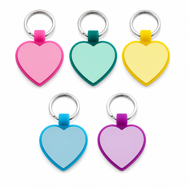 Personalized Round and Heart Silicone Pet Tag Engraved Dog Tag Cat Tag Silent Name Tag