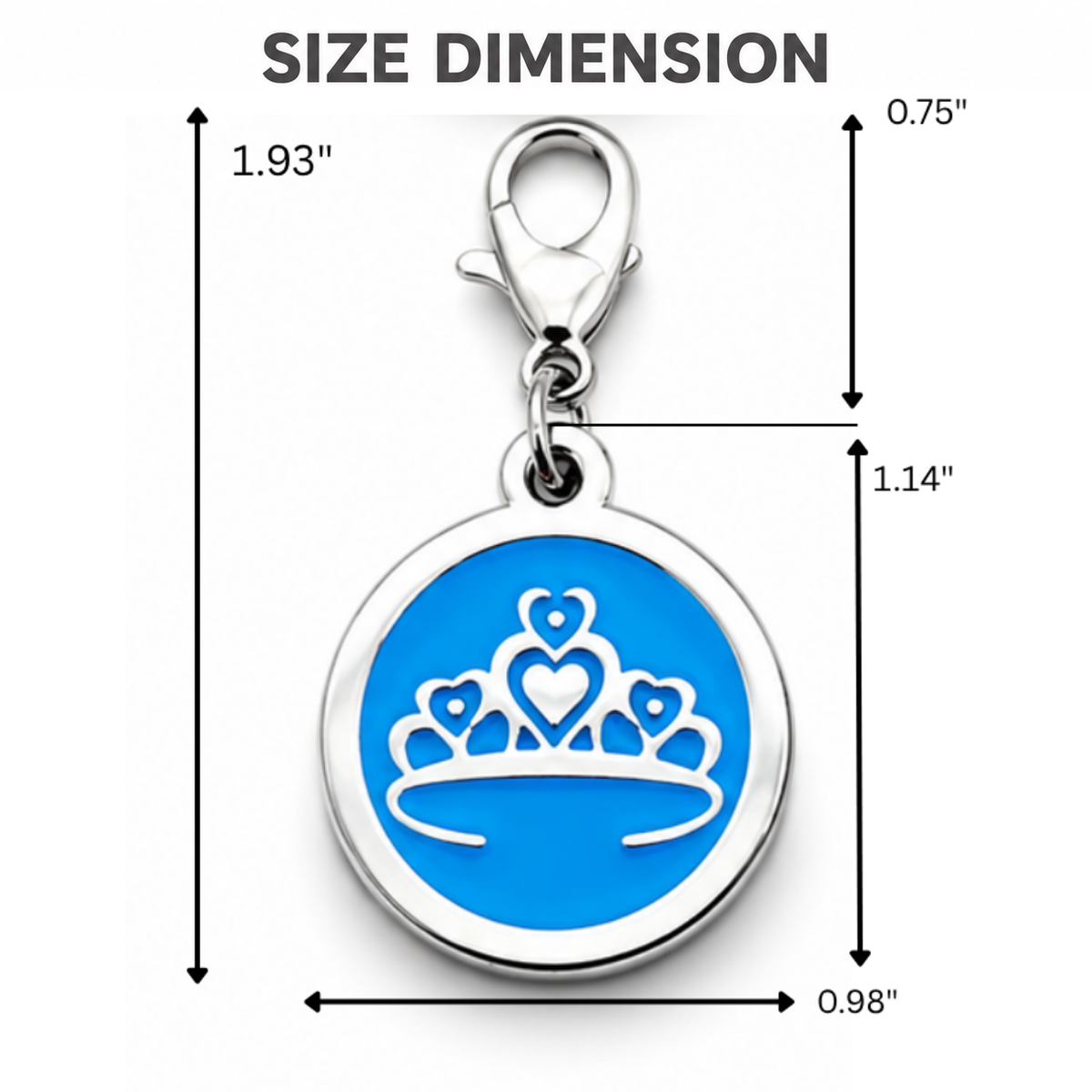 Personalized Enamel Queen's Crown Round Pet ID Tag, Custom Dog and Cat Name Tag with Phone Number