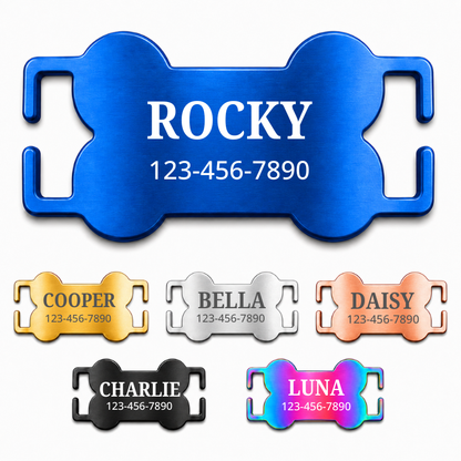 Personalized Slide-On Bone Pet ID Tag – Stainless Steel Custom Engraved Dog & Cat Collar Name Plate