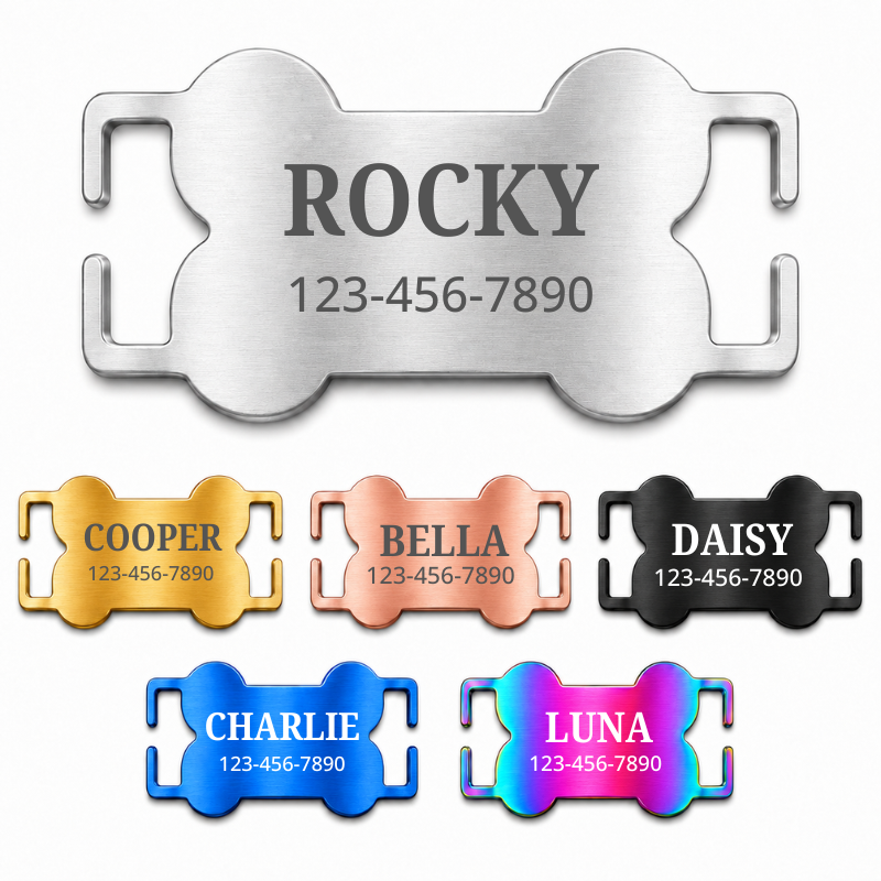 Personalized Slide-On Bone Pet ID Tag – Stainless Steel Custom Engraved Dog & Cat Collar Name Plate