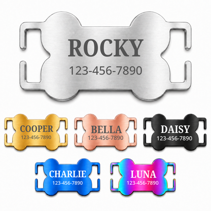 Personalized Slide-On Bone Pet ID Tag – Stainless Steel Custom Engraved Dog & Cat Collar Name Plate