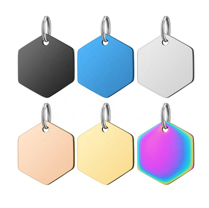 Engraved Pet ID Tag Stainless Steel Hex Shape Double‑Sided Dog Cat PET TAGS