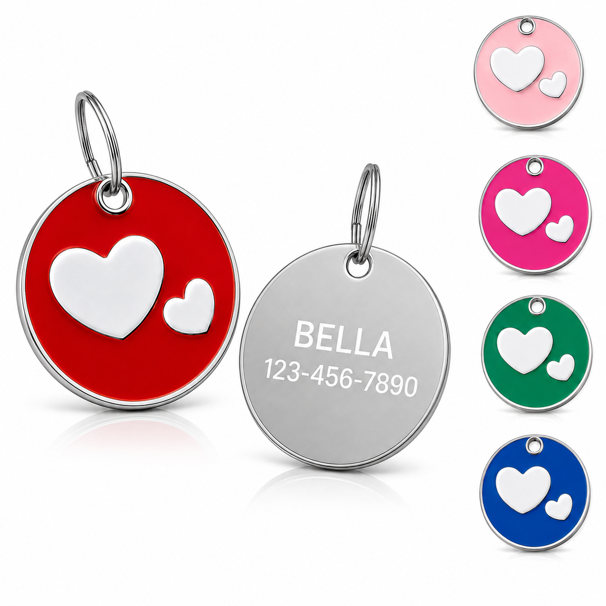 Personalized Enamel Double Heart Round Pet ID Tag, Custom Dog and Cat Name Tag with Phone Number (Copy)