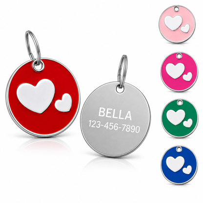 Personalized Enamel Double Heart Round Pet ID Tag, Custom Dog and Cat Name Tag with Phone Number (Copy)