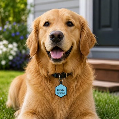 Personalized Silicone Hexagon Pet ID Tag – Custom Dog & Cat Name Tag with Phone Number