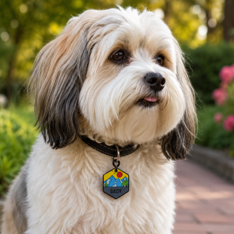 Personalized Scenic Silicone Hexagon Pet ID Tag – Custom Dog & Cat Name Tag